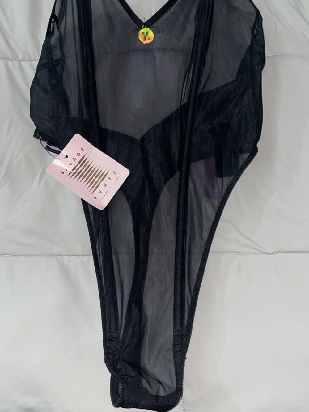 Savage X Fenty Black Sheer High-Cut Bodysuit with Tag